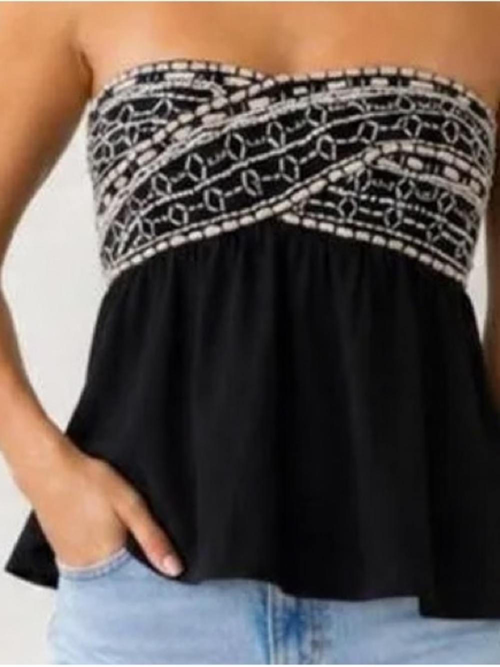 Zara Black Strapless Embroidered Peplum Camisole